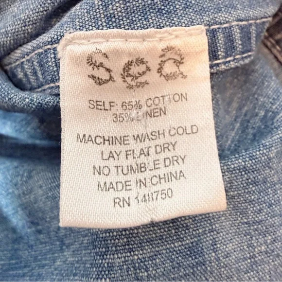 Sea New York Denim Shirt Dress Size 6 Blue Button Front Cotton Linen - Picture 5 of 7